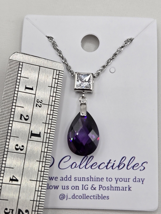 Swarovski Crystal Elements Silver Teardrop Necklace Purple Amethyst 18-20 inch - Picture 5 of 7